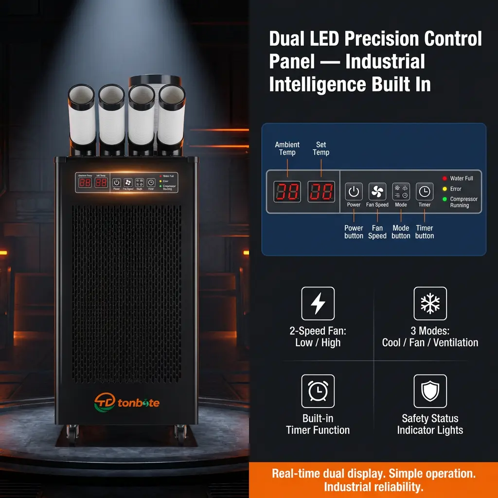 Refrigerador industrial portátil premium, 1200m3h, alto fluxo de ar, 7m/s, longo alcance, 3 minutos, rápido, controle inteligente lcd