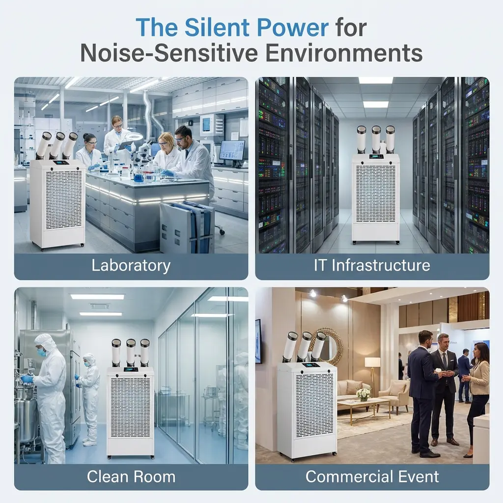 Personalizado profissional de baixo ruído 65db operação silenciosa display lcd ar condicionado móvel portátil industrial ac no laboratório