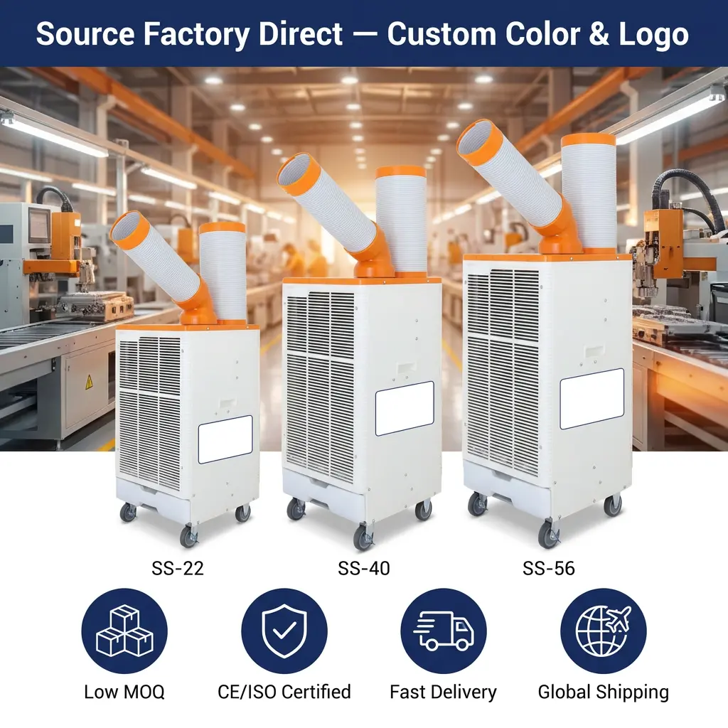 OEM Laranja Branco Estilo Japonês 3 Min Resfriamento Rápido Refrigerador de Ar Industrial para Oficina de Metalurgia