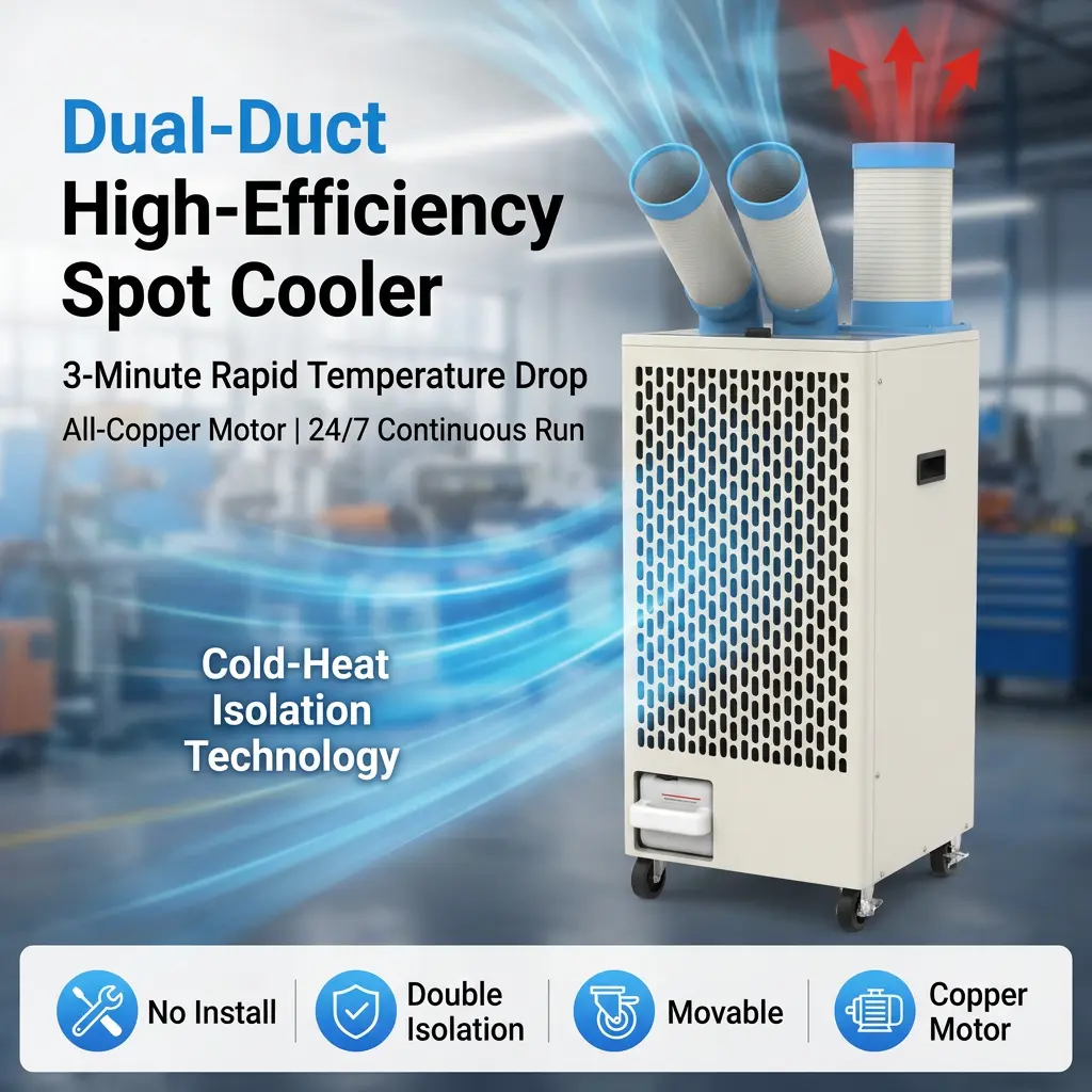 Corpo de metal branco OEM 24 7 Duto duplo com isolamento térmico frio Resfriador portátil de ar condicionado industrial para oficina Corpo de metal branco OEM 24 7 Duto duplo com isolamento térmico frio Resfriador portátil de ar condicionado industrial para oficina